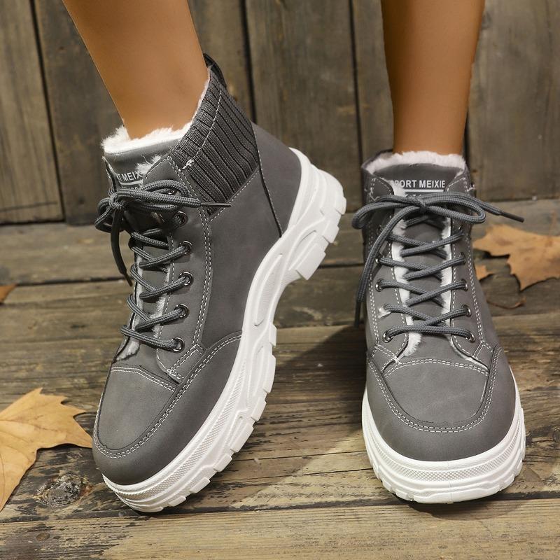 2024 Plus Size Women's Shoes Ankle Women's Boots Platform Casual Boots Women Round Toe Med Heel Front Lace-up Warm Ladies Shoes