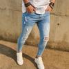 Nieuwe Amerikaanse High Street Gepolijste Witte Gescheurde Jeans Heren Lichtblauw Slim-Fit Potlood Negenpunts Broek
