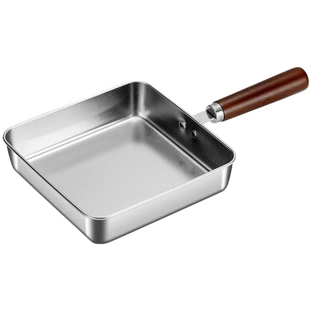 1PC Stainless Steel Flat Bottomed Pan Square Frying Pan, Round Non  Pan, Flat Bottomed Pan Convenient Pour Spout Kitchen Tools