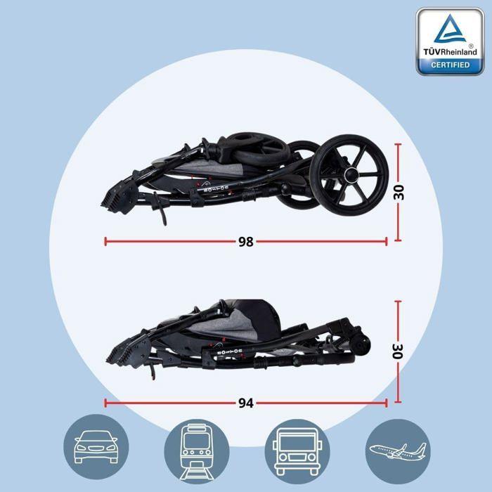 BAZARLAND30. Kombinovaný kočárek 3 v 1 hluboká korba Autosedačka se vším příslušenstvím Kočárek (B4-Nevada)