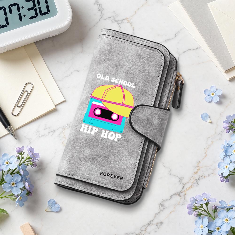 Old School Hip Hop Print Fashion Long Wallet Casual Portable Credit Card Holder Purse
