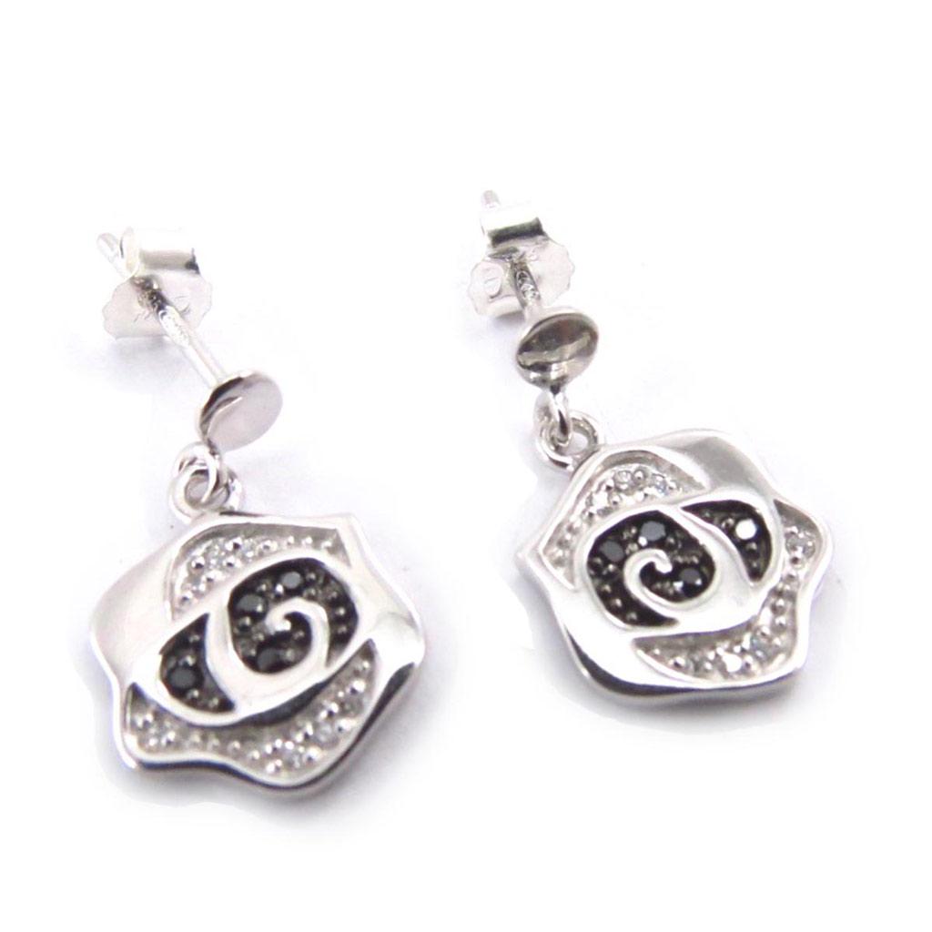 Les Trésors De Lily [J6020] - Boucles Argent 'Romy' noir blanc (rhodié) - 11x12 mm