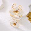 Elegant Exaggerated Metal Flower Jewelry Set for Women Gold Plated Enamel Dripping Oil Floral Finger Ring Bangles Party Jewelry