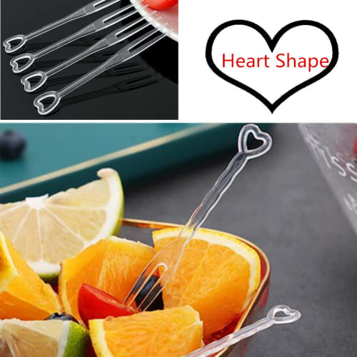 500 Disposable Plastic Cocktail Picks, Fruit Forks, Clear Heart Shape, Mini Cake Forks, Sticks, Party Supplies, Tasting, Appetizer Plates, Picks, Dess