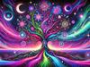 Blacklight Tree of Life Tapestry Psychedelic Space Galaxy Neon Tapestries UV Reactive Tapestry Glow In The Dark Neon Backdrops