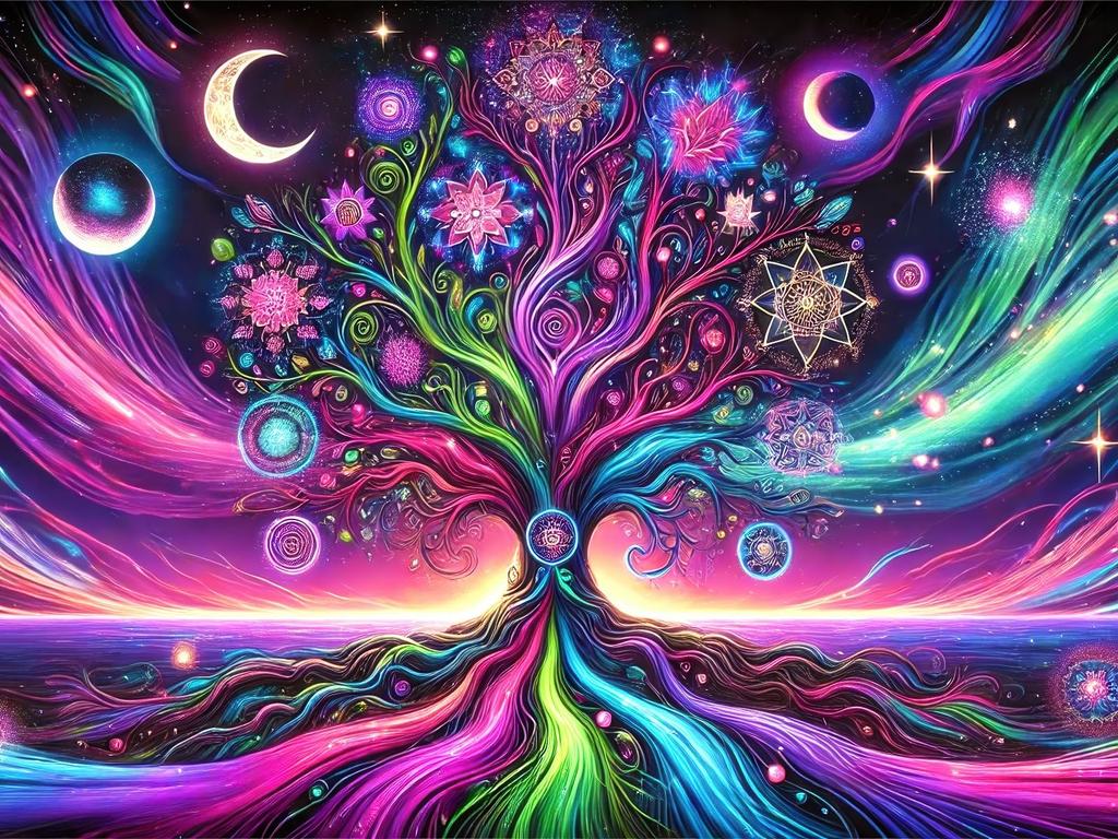 Blacklight Tree of Life Tapestry Psychedelic Space Galaxy Neon Tapestries UV Reactive Tapestry Glow In The Dark Neon Backdrops