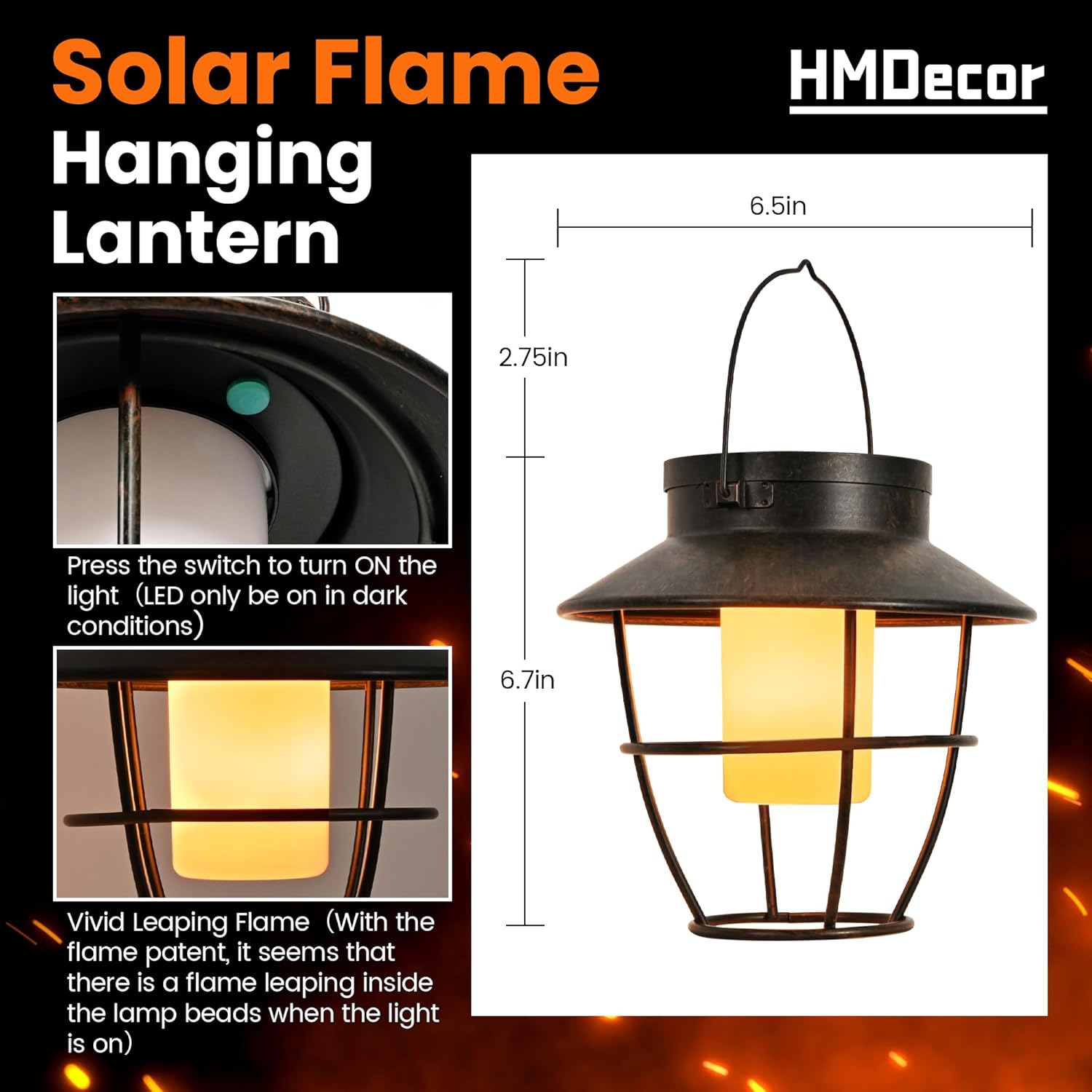 

Solar Flame Lanterns Outdoor, Waterproof Hanging Lights for Patio, Deck, Garden (2 Pack) 1