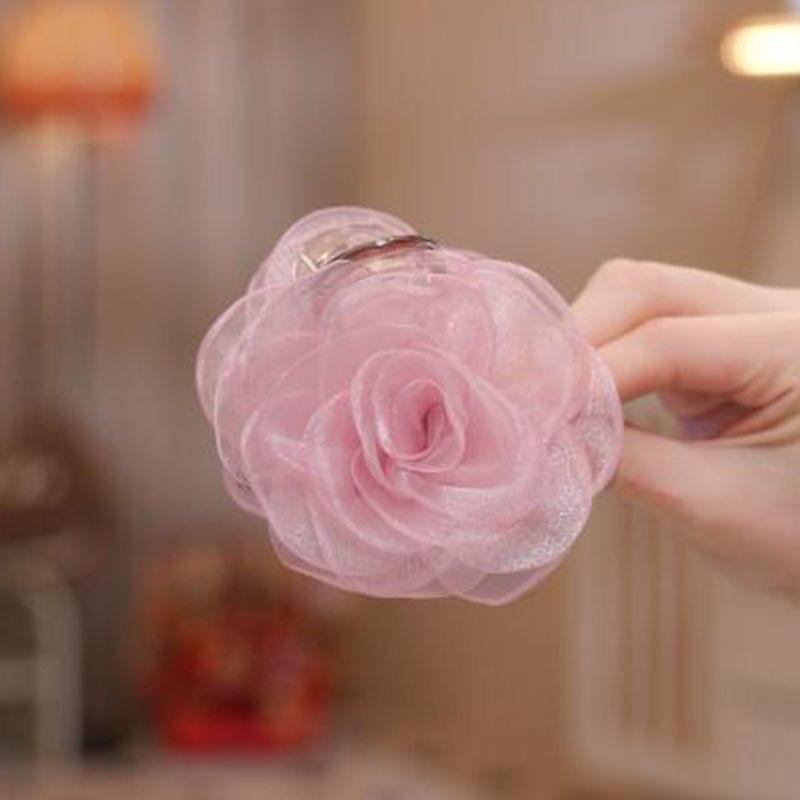 Elegant Fairy Gauze Rose Camellia Hair Claw for Women - Hair Clip Accessory for Ponytails and Bangs