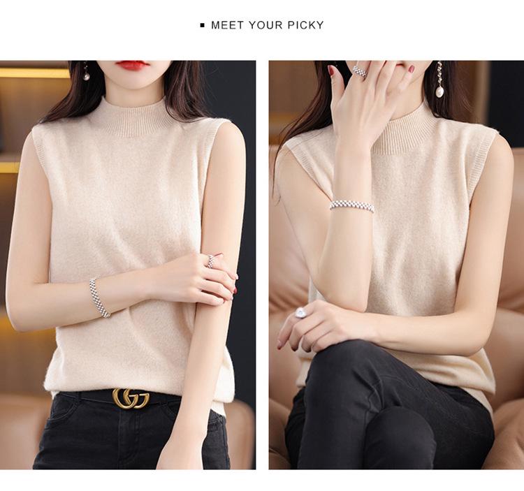 Cross-Border Sleeveless Half-High Collar Women's Slim Knit Camisole - Summer Style Pullover