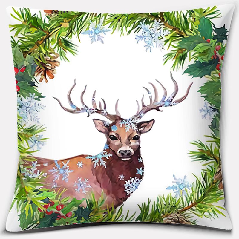 Christmas Deer Pattern Pillowcase Square Pillowcase Home Office Decoration Pillowcase