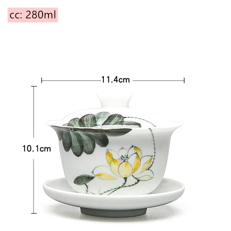 Jingdezhen White Porcelain Gaiwan Tea Cup Blue and White Porcelain Tea Maker Ceramic Handpainted Tea Bowl Tea Set Supplies