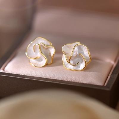Pure Silver Stud Earrings for Women - Peony Earrings - Unique and Minimalist Luxury High-end Style Earrings