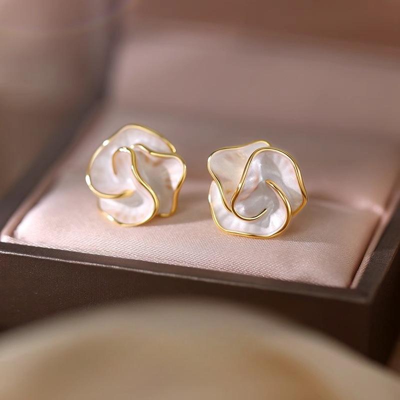 Pure Silver Stud Earrings for Women - Peony Earrings - Unique and Minimalist Luxury High-end Style Earrings