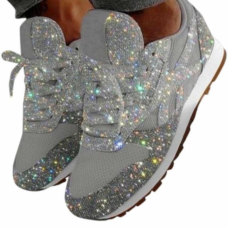 Womens Sparkly Sequins Trainers Joggers Platform Sneakers Casual