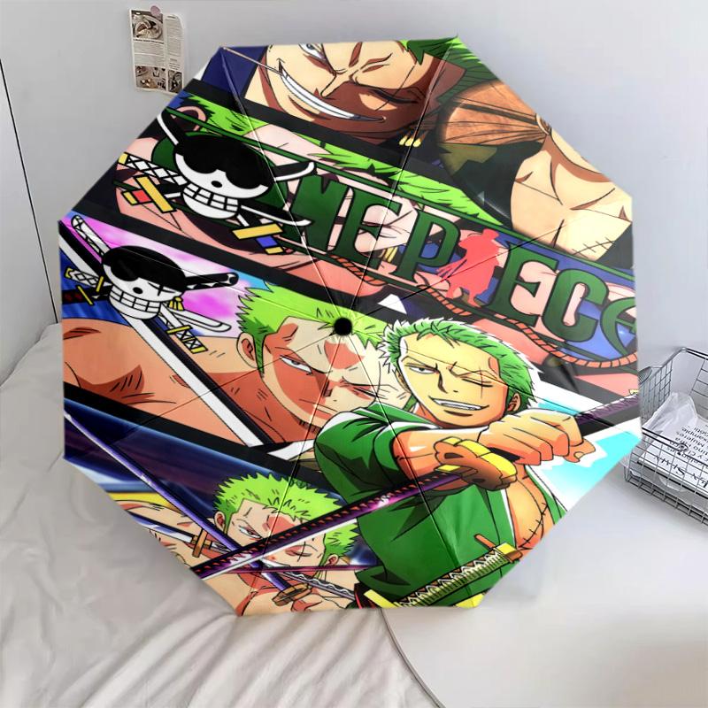 1 Stück Automatischer Faltregenschirm - Roronoa Zoro Muster Tragbares faltbares Design mit 8 Speichen Weihnachts-Geburtstagsgeschenke