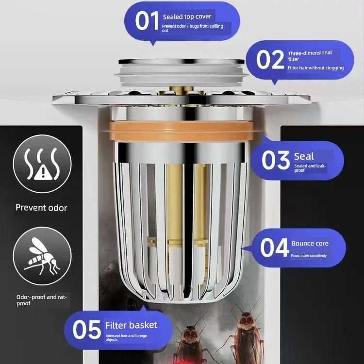 Baby Washbasin Leak-Proof Plug Press-Type Drain Device Washbasin Pop-Up Core Filter Net Anti-Clogging Anti-Odor