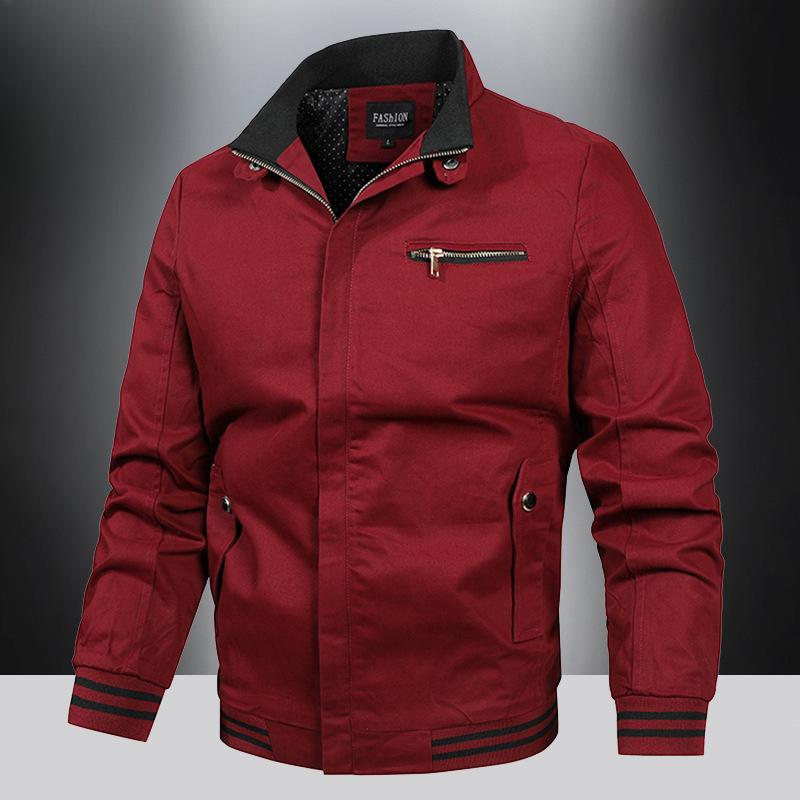 Spring and Autumn Men's Jacket Korean Version of Youth Stand-up Collar Casual Tooling Pure Cotton Jacket Solid Color Top Thin