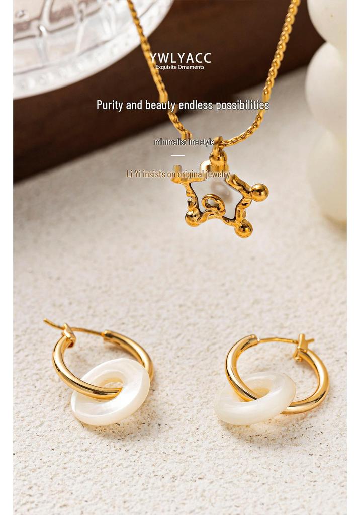 Stylish Mother-of-Pearl Hoop Earrings: Light Luxury, High-End Niche Fashion for Women