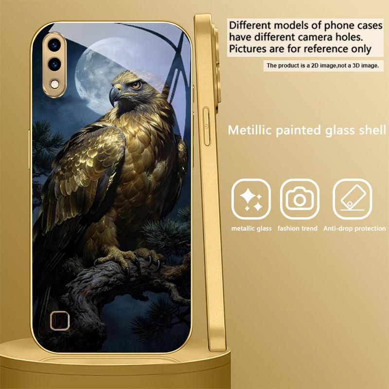 Golden Eagle with Wings For Samsung A 01 52S A04 A05S A10 A12 A13 22 23 24 36 42 M02 Note 10 20Ultra 8 9 Golden glass phone case