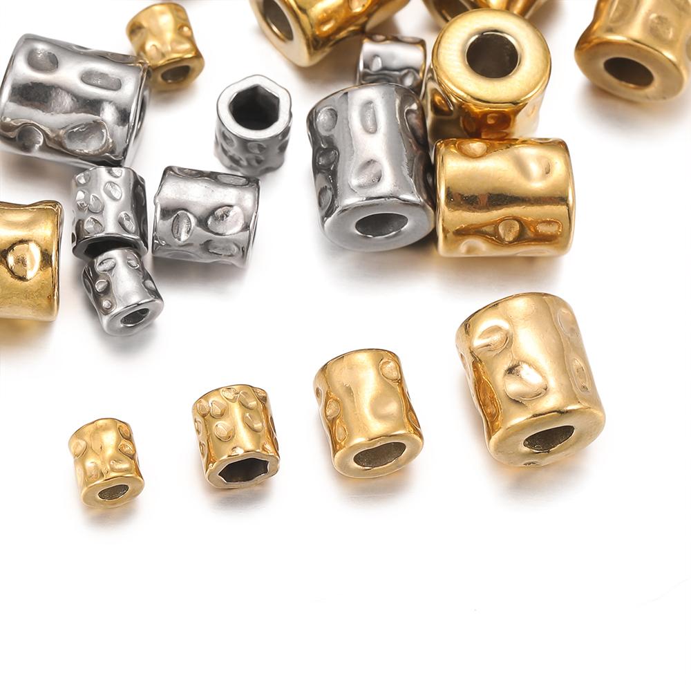 5Pcs Stainless Steel Cylinder Tube Bead Gold Plated Spacer Dot Beads for Bracelet Friendship Jewelry Making Necklace Metal Seed