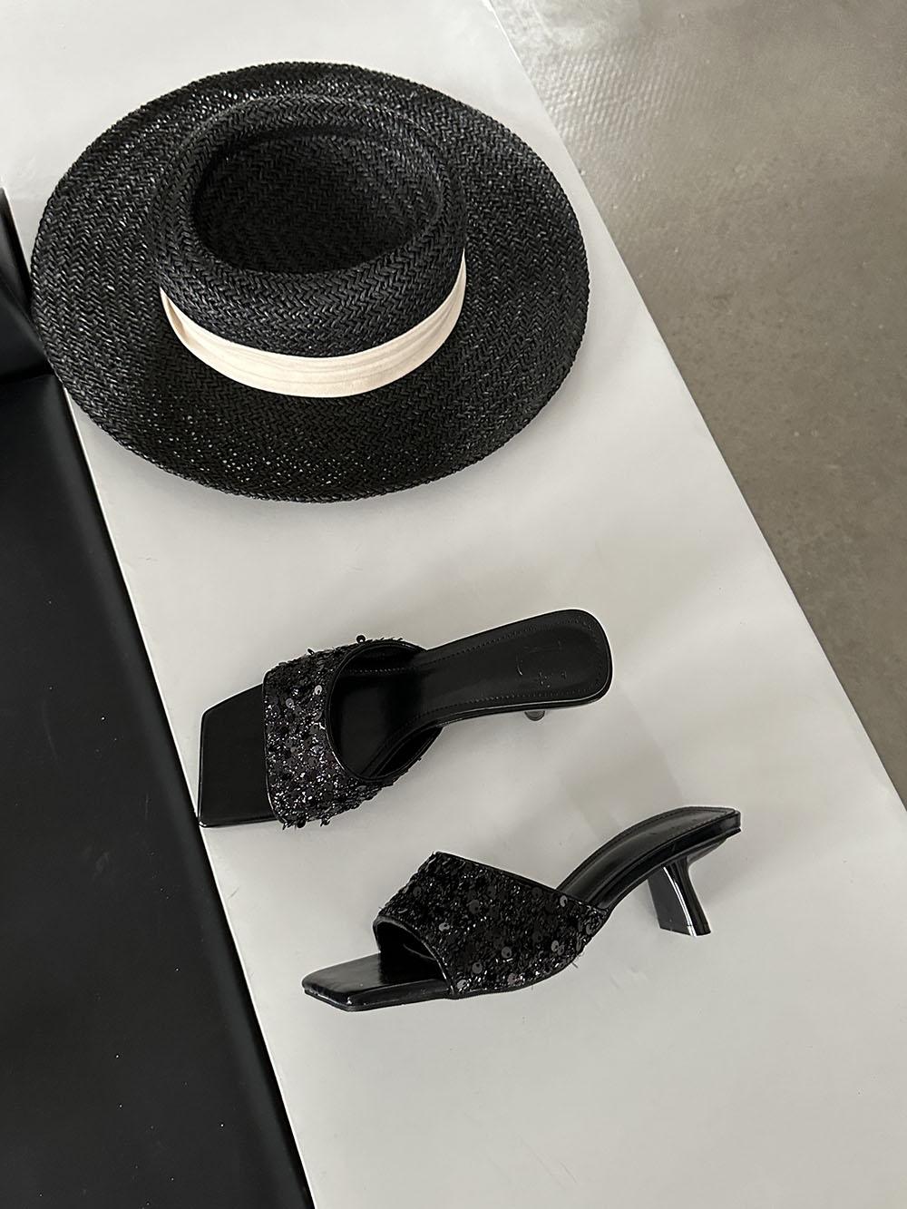 

модные женские босоножки с открытым носком, летние уличные туфли-мюли, туфли на тонком высоком каблуке, туфли-лодочки для вечеринок, размер 35-39, модные сексуальные туфли-лодочки для вечеринок 35-39 7.5 чёрный