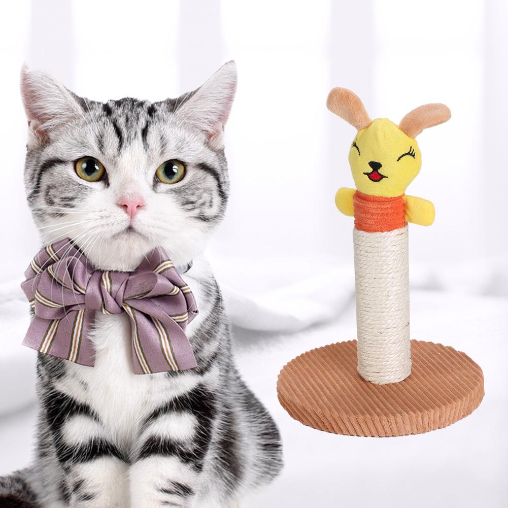 Removable Natural Sisal Pet Cartoon Animal Scratch Climbing Cat Toy Tree Frame(Yellow Rabbit)