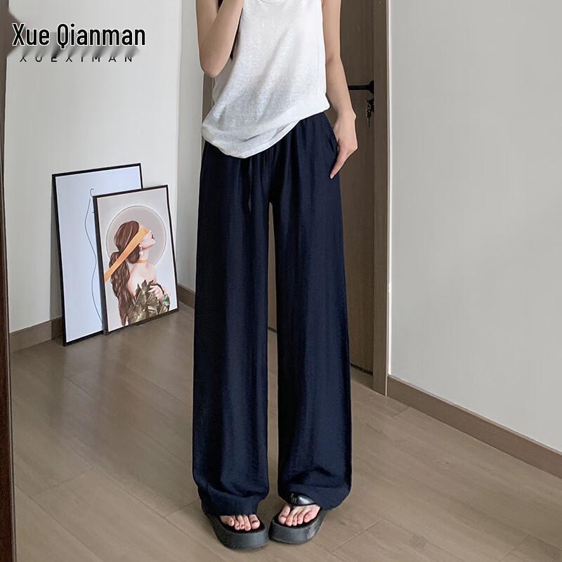 Women s High-Waist Ice Silk Wide-Leg Pants L
