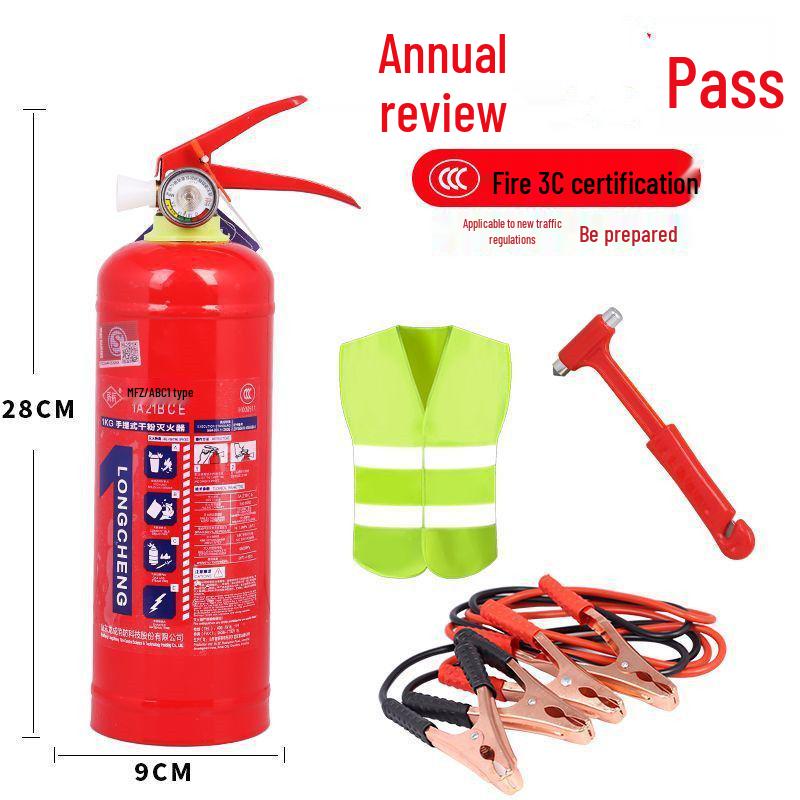 1kg Trockenpulver Handfeuerlöscher mit Feuerwarnschild und Jahresinspektionsset für Fahrzeuggebrauch