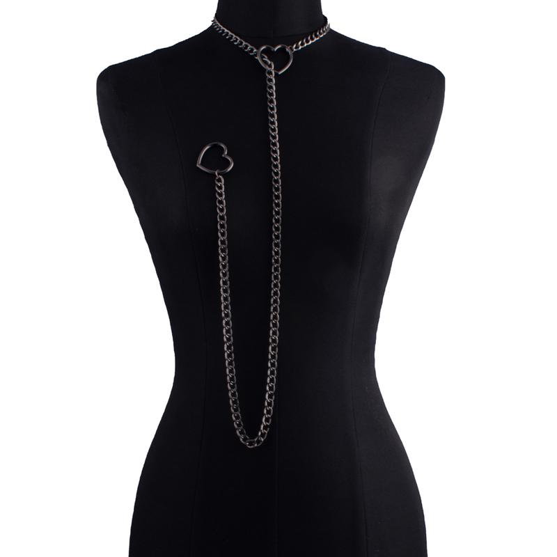 Heart Slip Chain Necklace For Women Punk Rock Love Chain Choker Necklace Gifts Adjustable Goth Jewelry