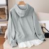 Women's Fleece-Lined Two-Piece Look Hooded Sweatshirt - Slimming, Loose Fit, Korean Style for Autumn/Winter 2025.