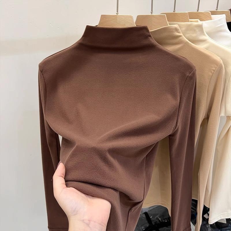 Thickened Semi-turtleneck German Velvet Base Shirt for Women Autumn-winter Style Warm with A Long-sleeved T-shirt Student Top