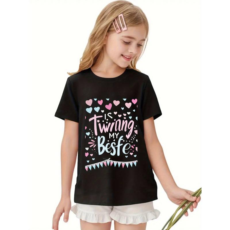 European Size Girls Round-neck Short-sleeved T-shirt with Unique English Patterns