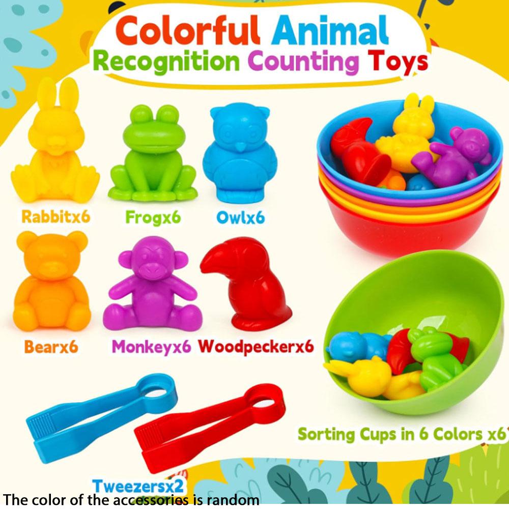 Counting Animal Toys, Matching Game with Sorting Bowl, Math Color Classification, Gift,Suitable for Children over 3 Years Old