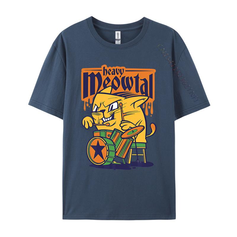 Heavy Meowtal Cat Saying Drum Sloth Tshirt Graphic TShirts Custom Cotton T Shirts Printing Tops Shirt