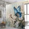 1pc Blue Butterflies & Floral Shower Curtain - 12 Hooks, Moisture-Resistant Polyester, 71x71", Elegant Bathroom Decor