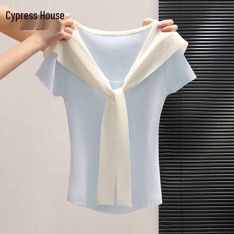 Women s French Style Slim Fit V-Neck Short Sleeve Knit Top One Size
