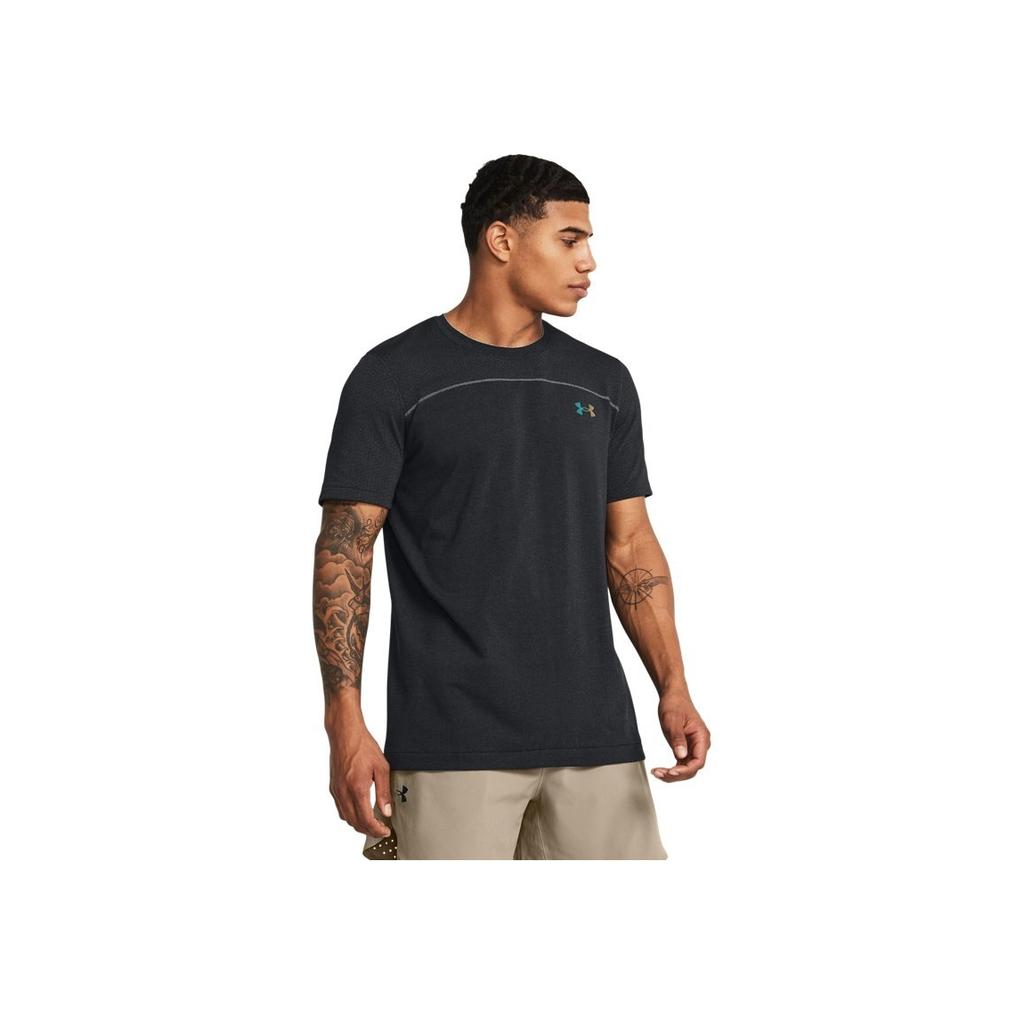Under Armour T-shirt Girocollo Manica Corta con Stampa Logo Lettera Uomo Top Nero 1382799-001