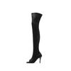 Ssimeez Stretch Slim Fit Offene Zehenpartie High Heel Stiefel (Schwarz)