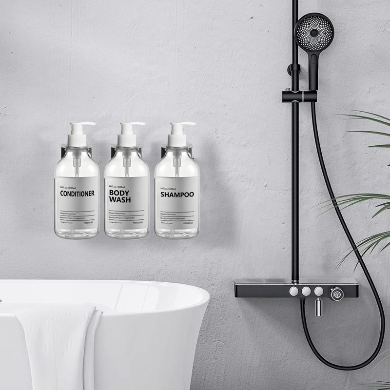 Dozator de șampon și balsam transparent de 500 ml pentru sticle de săpun de duș cu montare pe perete cu etichete Reumplere dozatoare de spălat corporal pentru baie, bucătărie