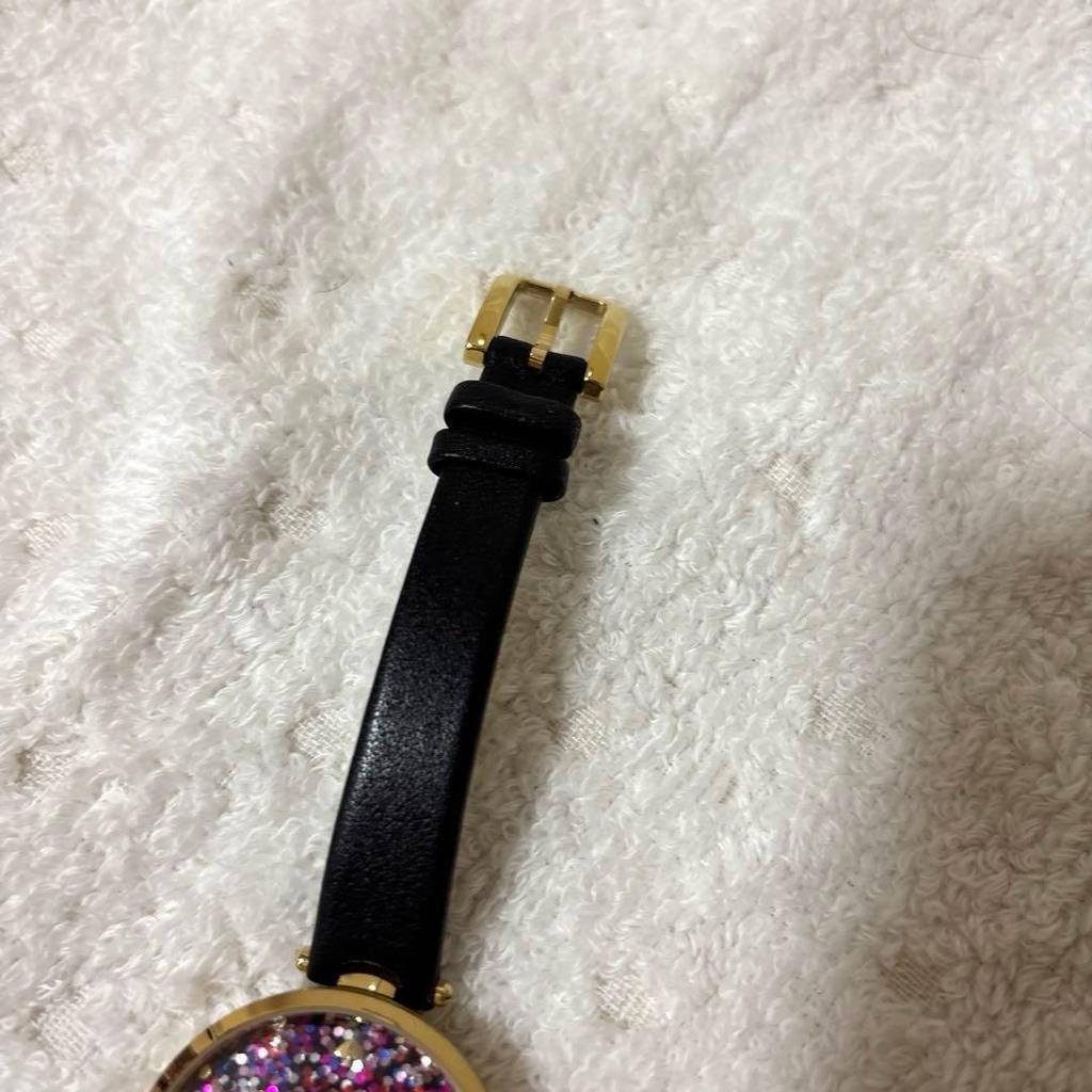 Used kate spade glitter leather belt watch sparkling black gold