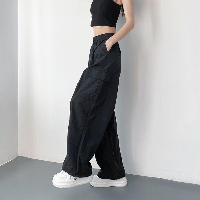 Women s Summer High-Waist Retro Joggers: Casual Wide-Leg Straight Pants L