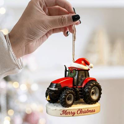 Christmas Ornament Tractor Wearing Xmas Hat Charm Festive Hanging Decoration Holiday Seasonal Home Accent