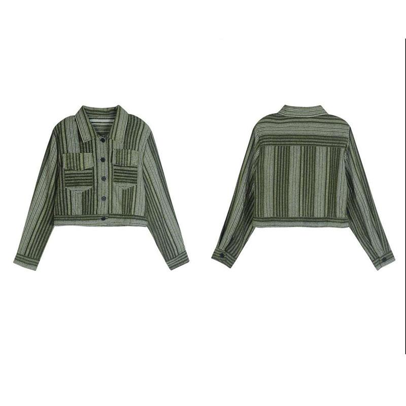 Früher Herbst Slim Lässig Gestreiftes Kurzhemd Herbst Damen Kurze Jacke Schicke Nischen-Tops