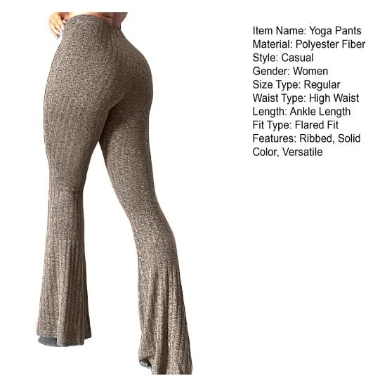 Yoga Pantolonu Kadın Geniş Paça Günlük Pantolon Esnek Yüksek Bel Vücuda Oturan Stil Düz Renk Fitilli Fitness Pantolonu