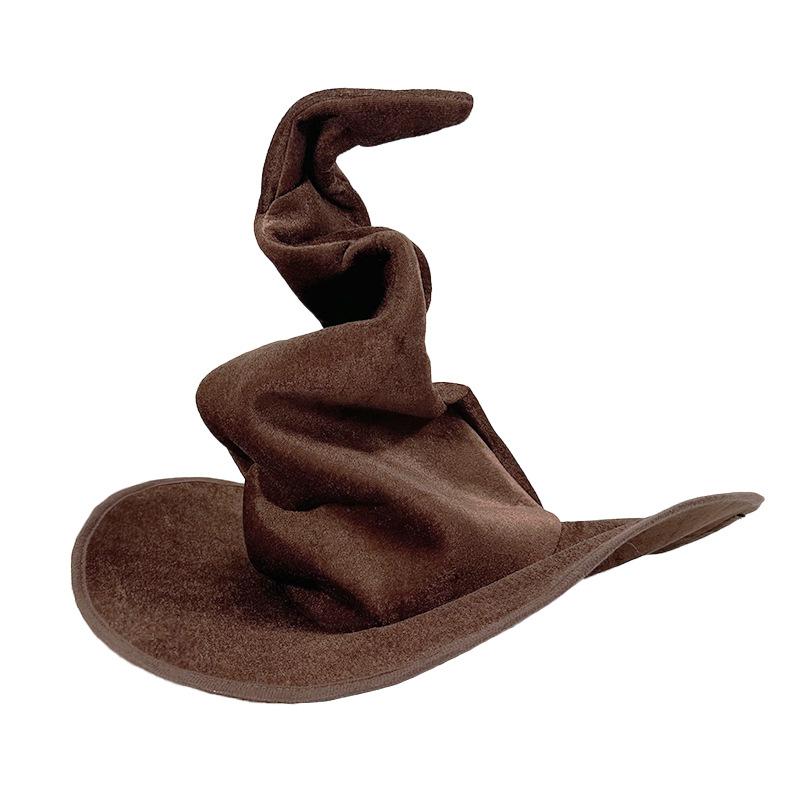 

Halloween Witch Hat Velvet Witch Hat Women S Soft Retro Black Twisted Pleated Witch Hat Halloween Role-Playing Party Props коричневий