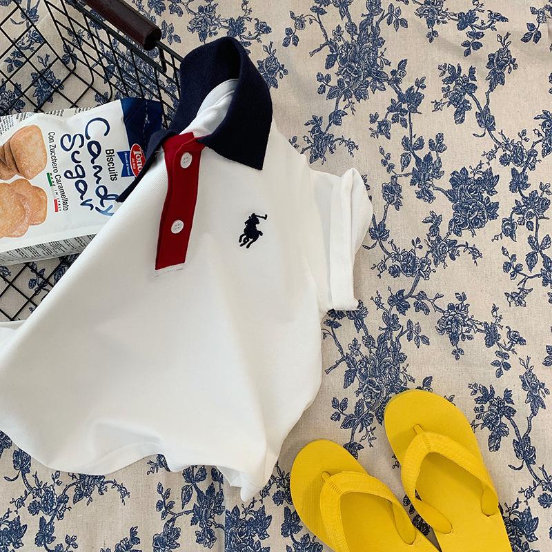 Boys' Cartoon White Polo Shirt - Short-Sleeved Summer Top with Lapel for a Handsome Look, Perfect for Graduation Photos