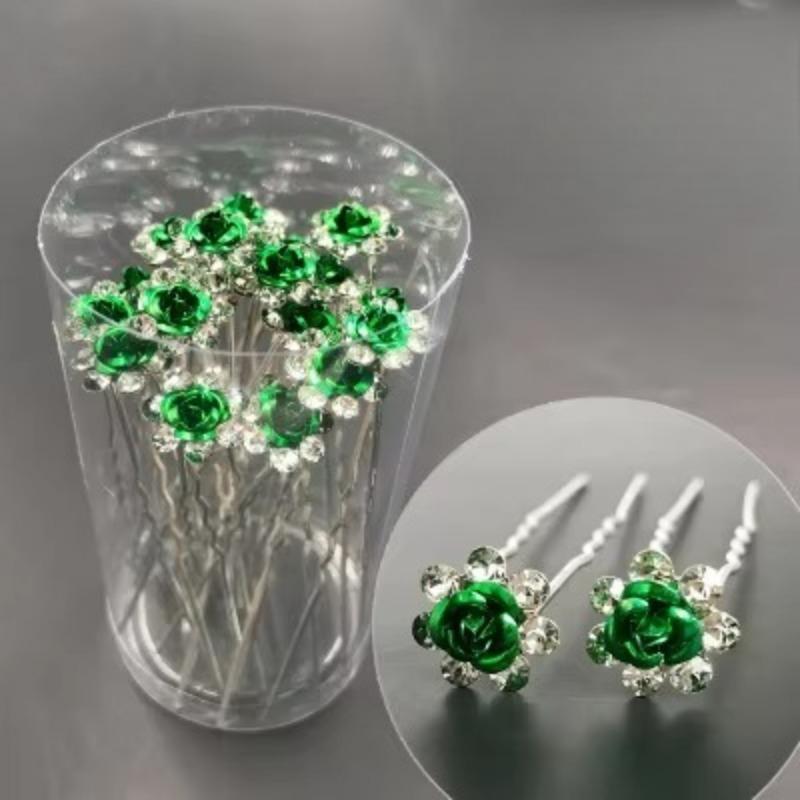 20Pcs/set Women U-shaped Hair Fork Pin Crystal  Rose Flower Hair Clips Rhinestone Hair Stick Wedding Bridal Jewelry Headwear Gift