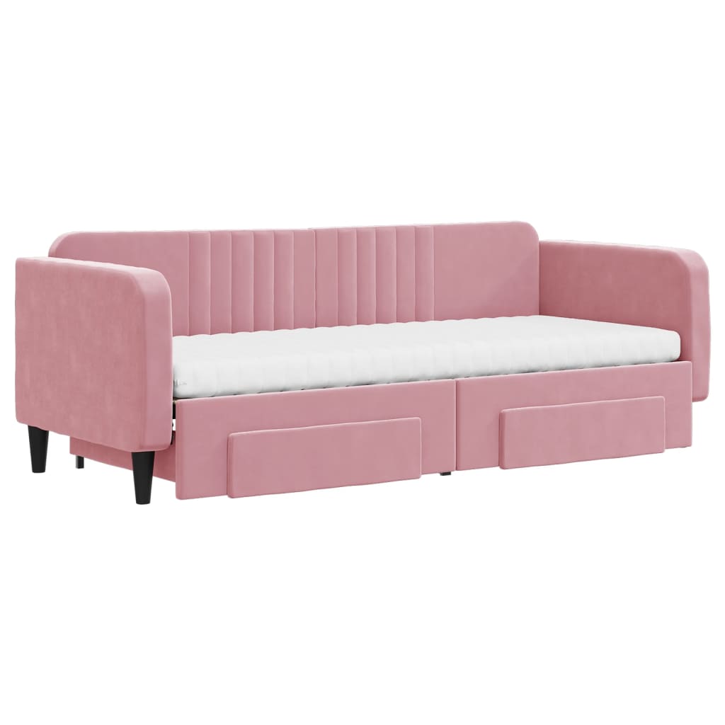Pull Out Daybed with Drawers Pink 80x200 cm Velvet