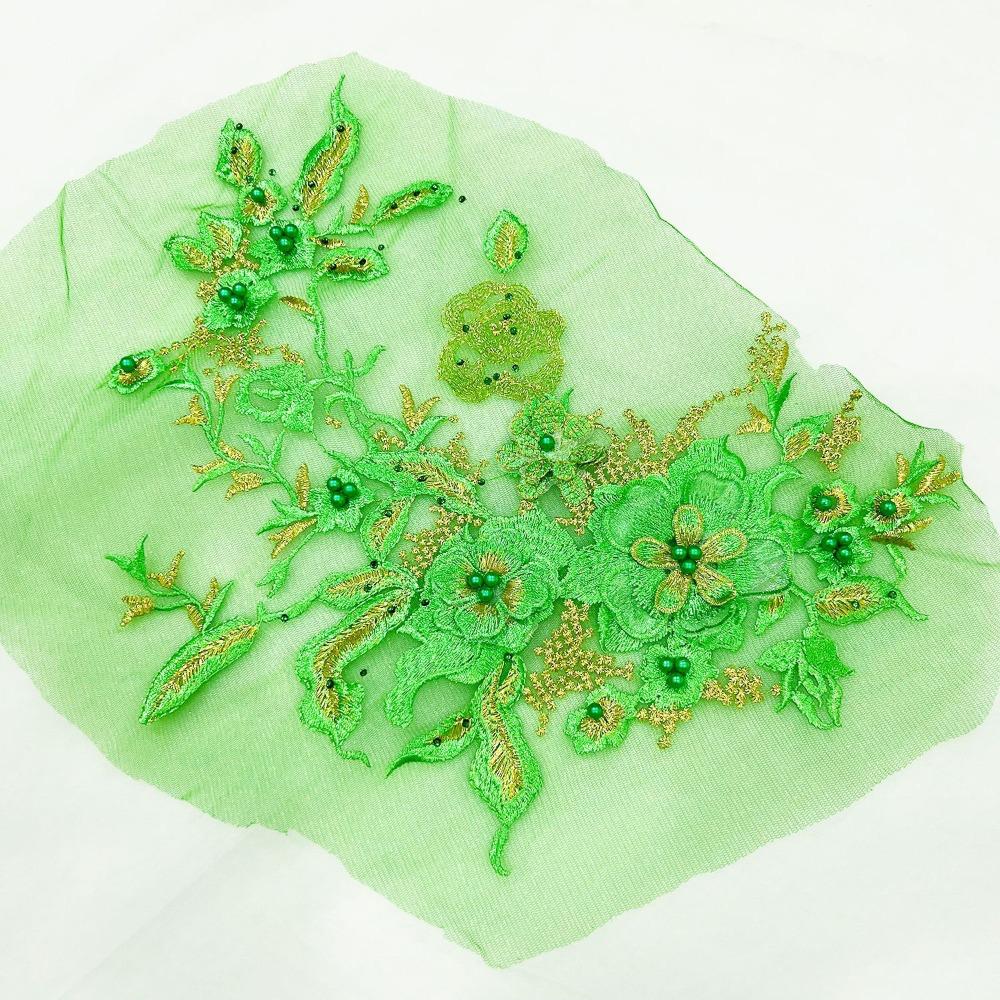 Colorful Sequined Sewing On Patches Flower Lace Beaded Lace Applique  Bridal Dress