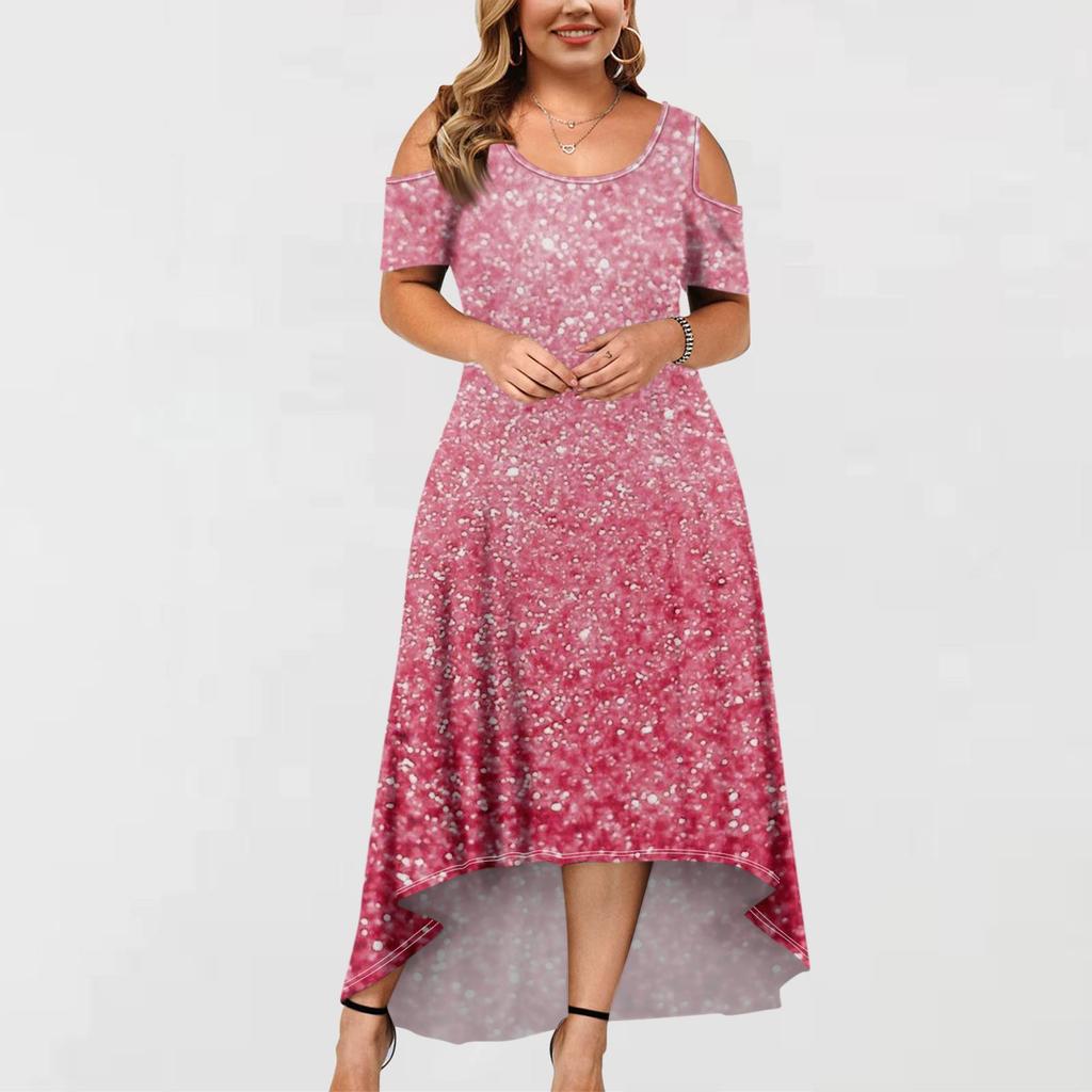 Women's Casual Fashion Printed Dress Round Neck Short Sleeve Pullover Dresses